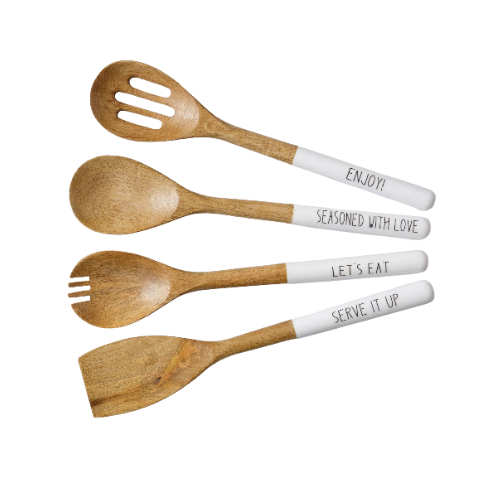 Mango Wood and Enamel Utensil Set