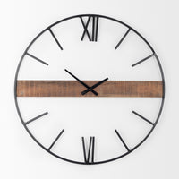 Large Wall Clock - Home Decor - Black Metal - Wood Accent 