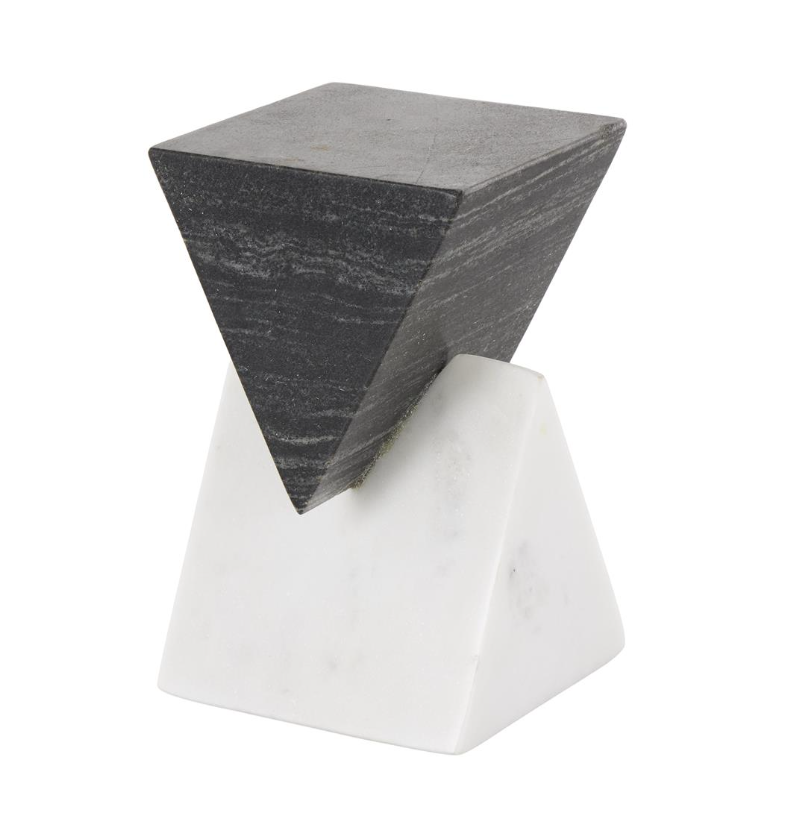 Black and White Marble Stacked Pyramid Sculpture
