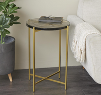 Gold Metal End Table with Textured Glass Top
