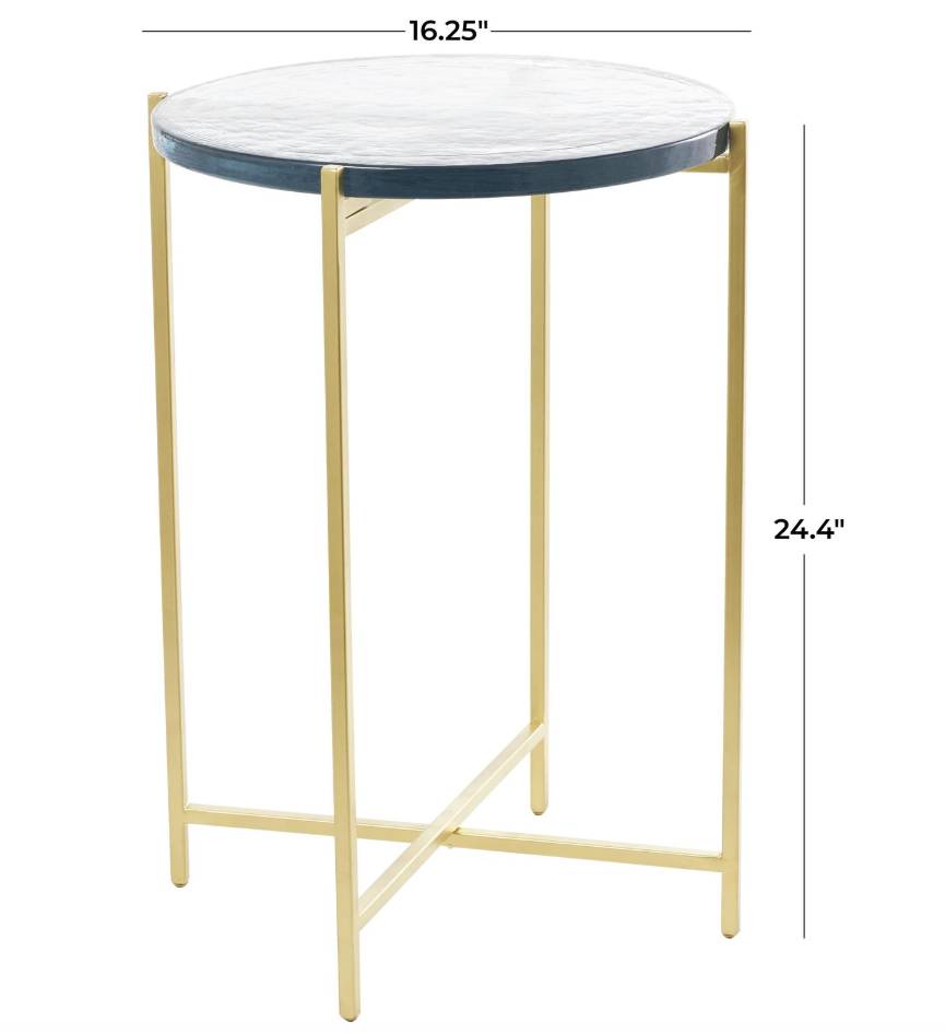Gold Metal End Table with Textured Glass Top
