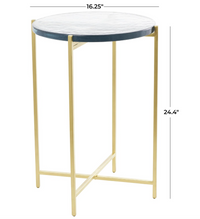 Gold Metal End Table with Textured Glass Top