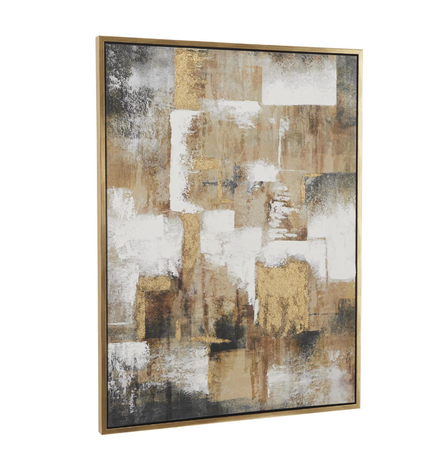 Gold Canvas Abstract Framed Wall Art with Gold Frame