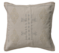 Beige Embroidered Cotton Pillow
