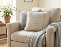 Beige Embroidered Cotton Pillow