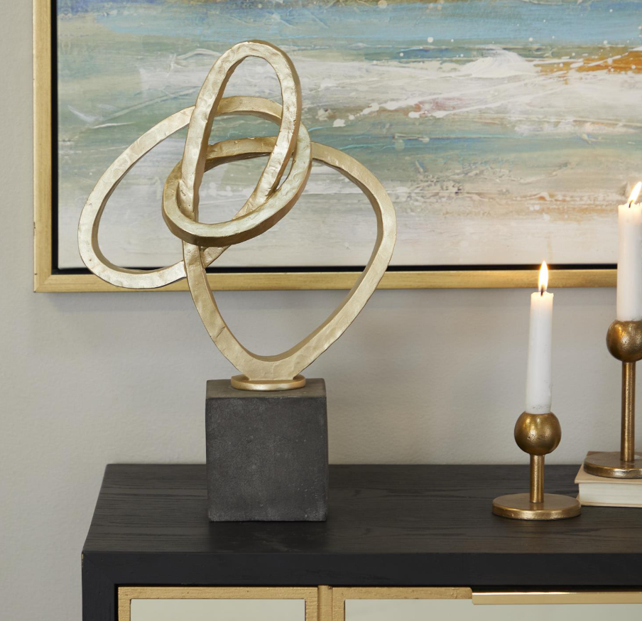 Gold Polystone Abstract Link Decorative Sculpture