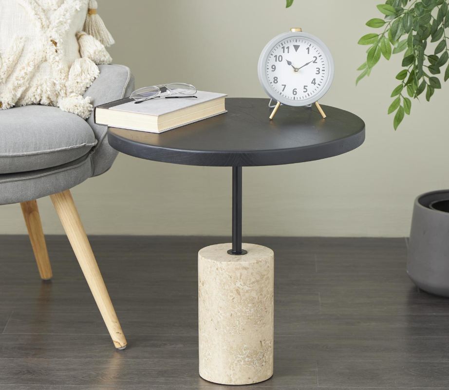 Black Top Marble Base Accent Table