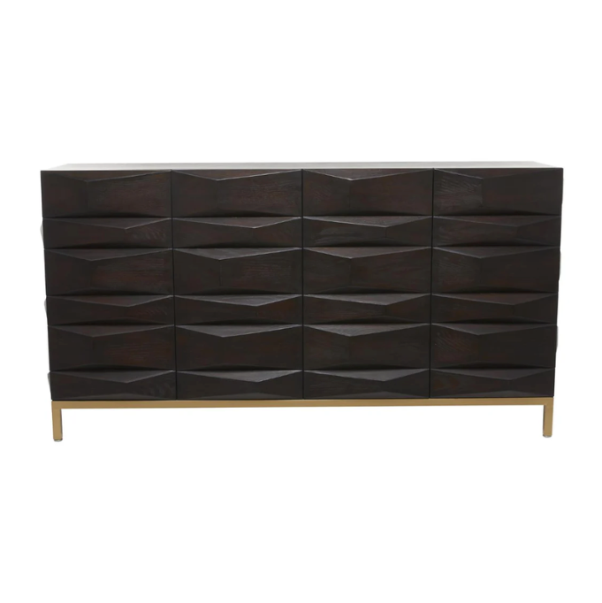 Dark Brown Wooden Geometric 4 Door Sideboard