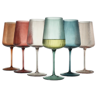 Ribbed Colored Wine Glasses, Muted, Set of 6