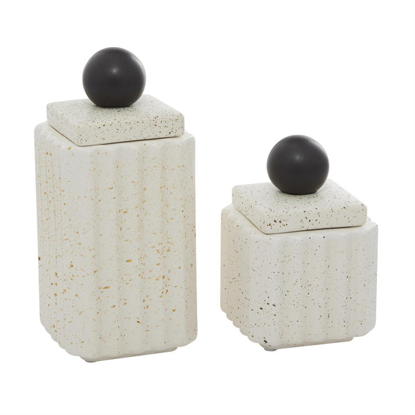 White Ceramic Jar with Black Ball Handle 