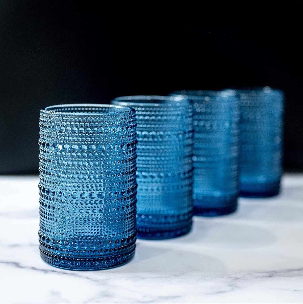 Hobnail Drinking Glasses - Blue 13 oz ( Set of 4 )