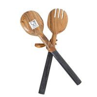 Louisa Set 2 Serving Wood Utensils Black Marble Handles