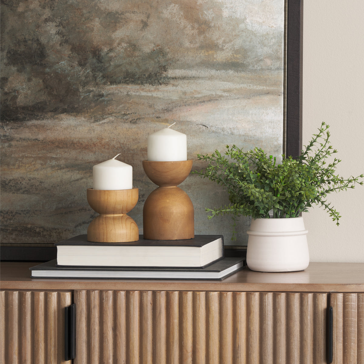Aleena Wooden Candle Holder (Set of 2)