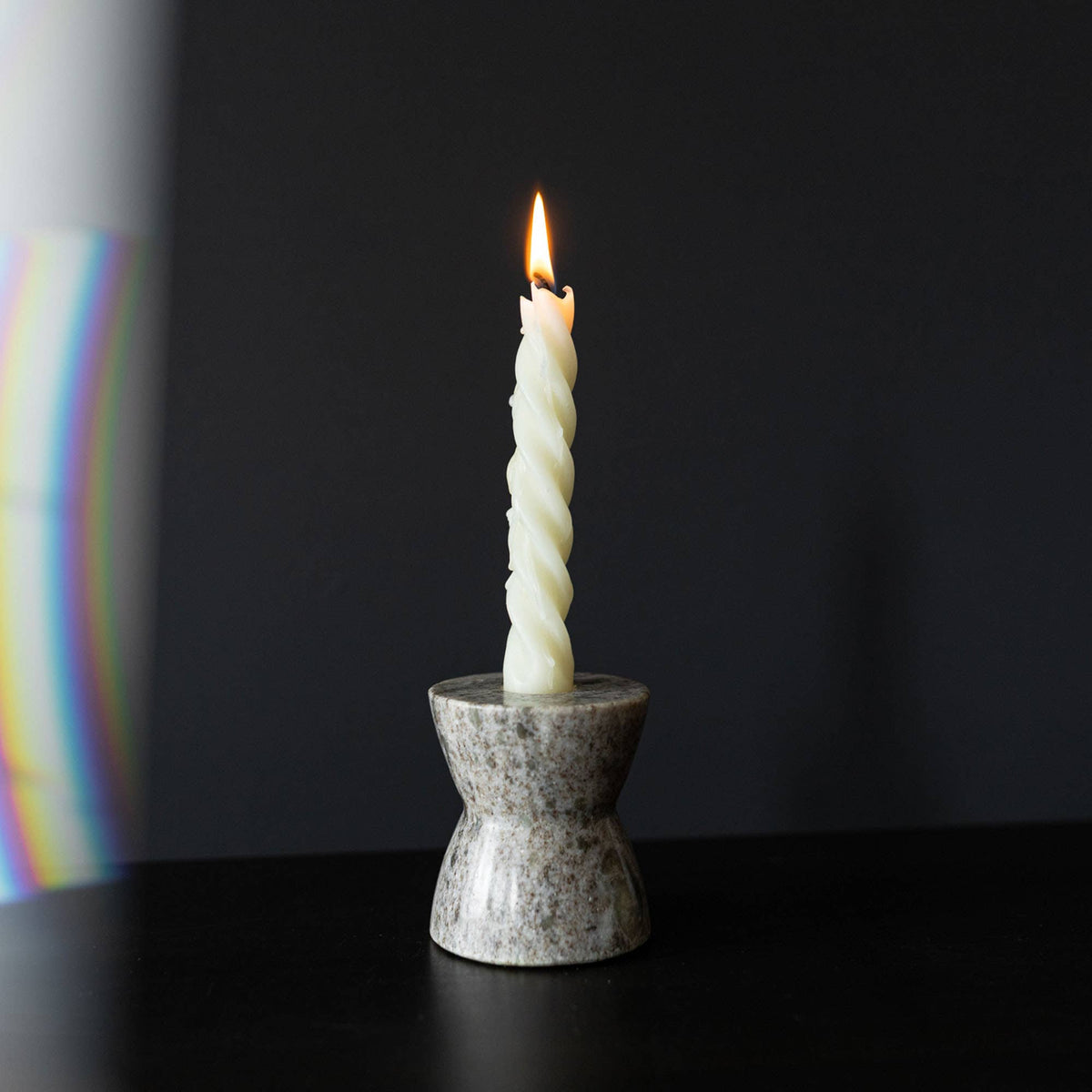 Soren Beige Marble Taper Candle Holder
