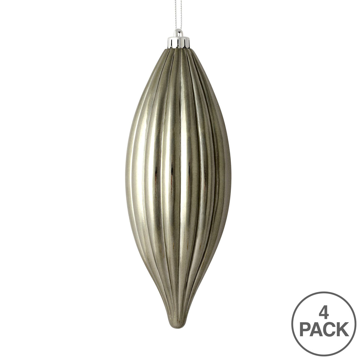 8" Pewter Shiny Line Finial Ornament, Pack of 4
