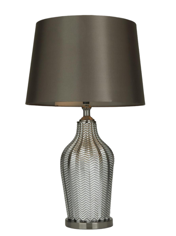 Silver Tempered Glass Room Table Lamp with Chevron Pattern