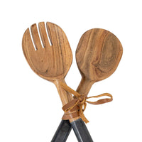Louisa Set 2 Serving Wood Utensils Black Marble Handles