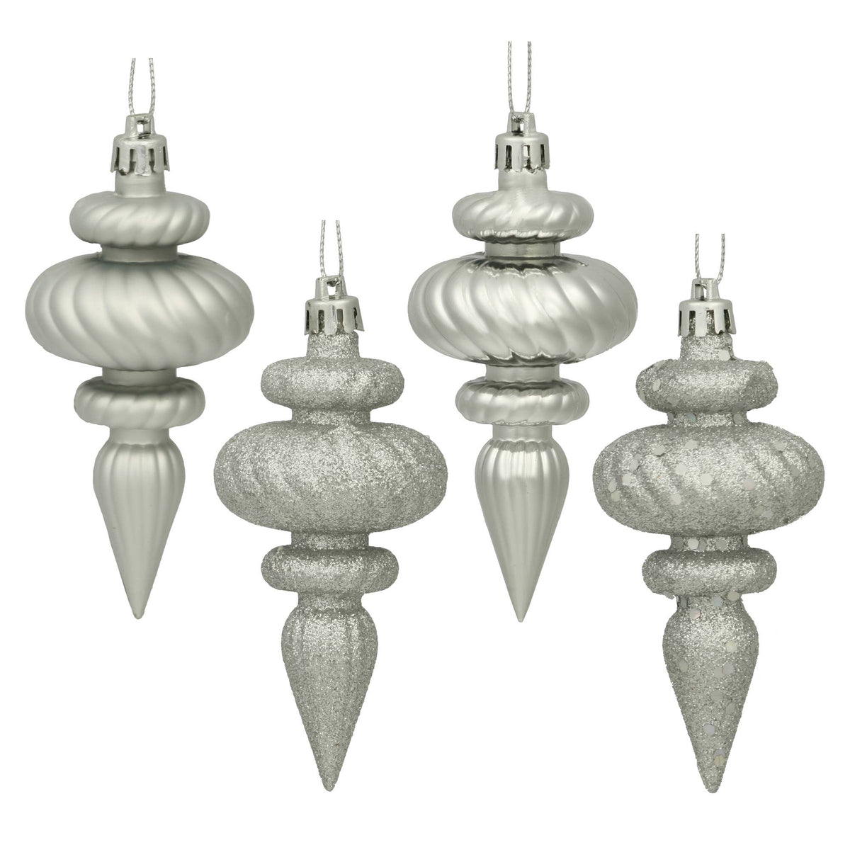 4" Silver 4-Finish Finial Ornament, 8 per Box