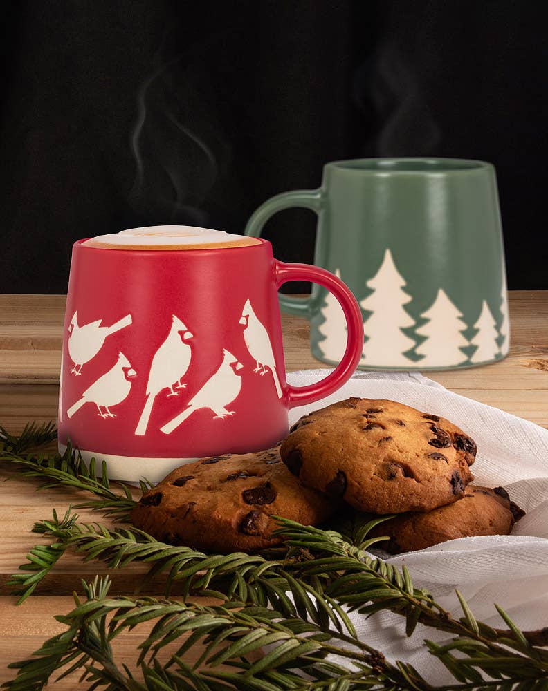 Wide Base Mug with Pine Trees