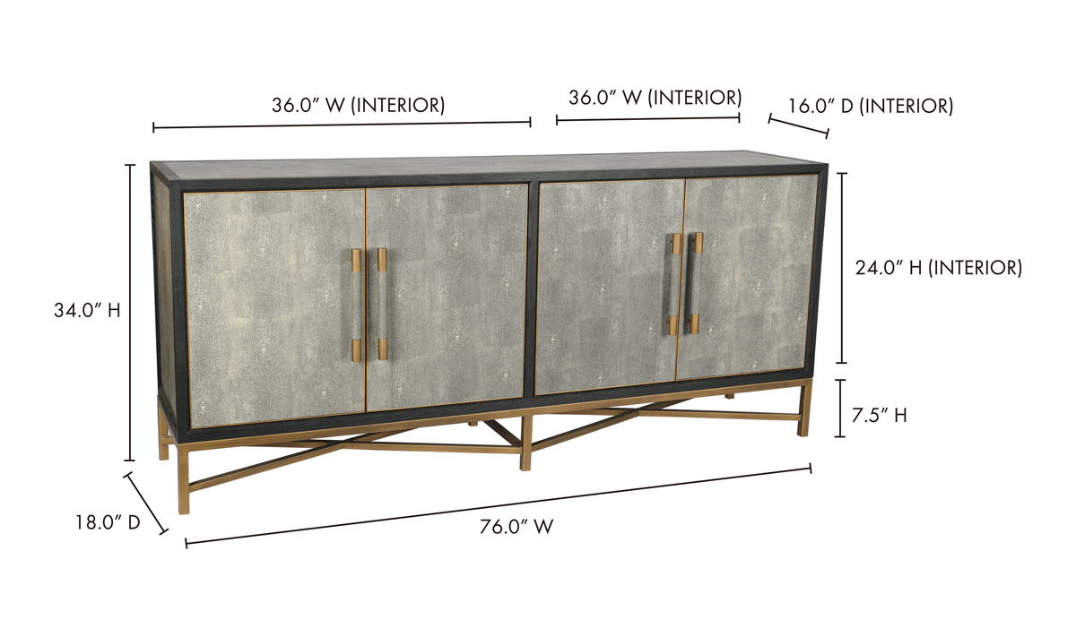 mako grey sideboard with dimensions shown