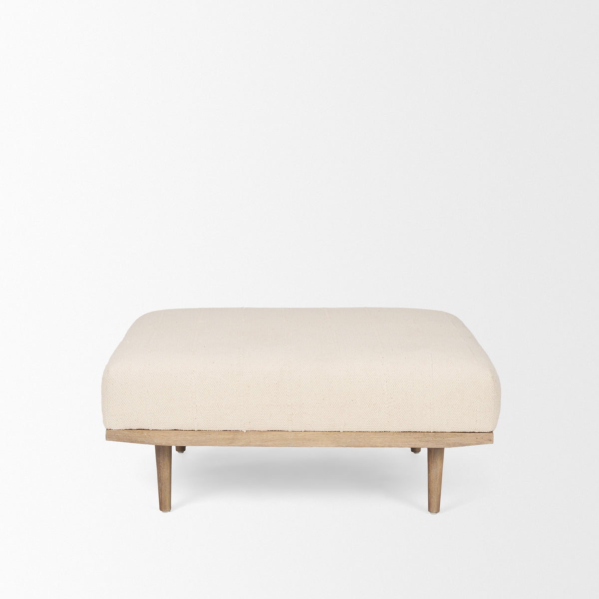 Shae Brown Wood w/ Oatmeal Fabric Ottoman