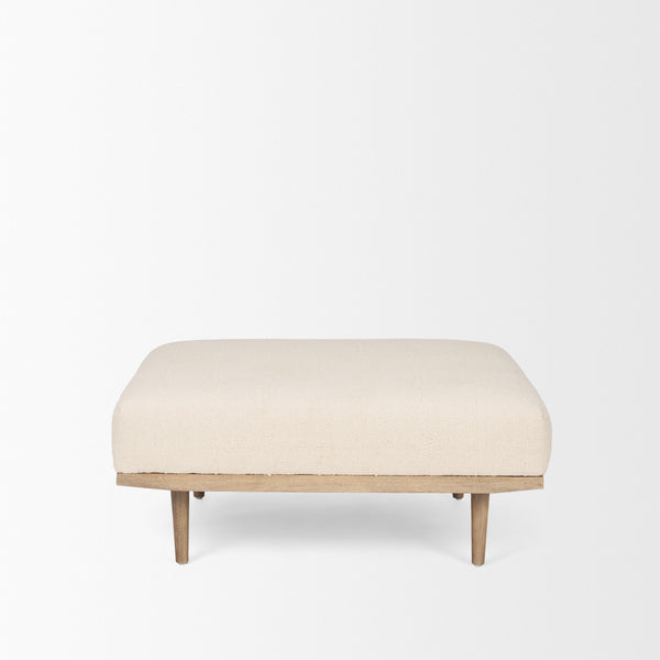 Shae Brown Wood w/ Oatmeal Fabric Ottoman