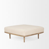 Shae Brown Wood w/ Oatmeal Fabric Ottoman