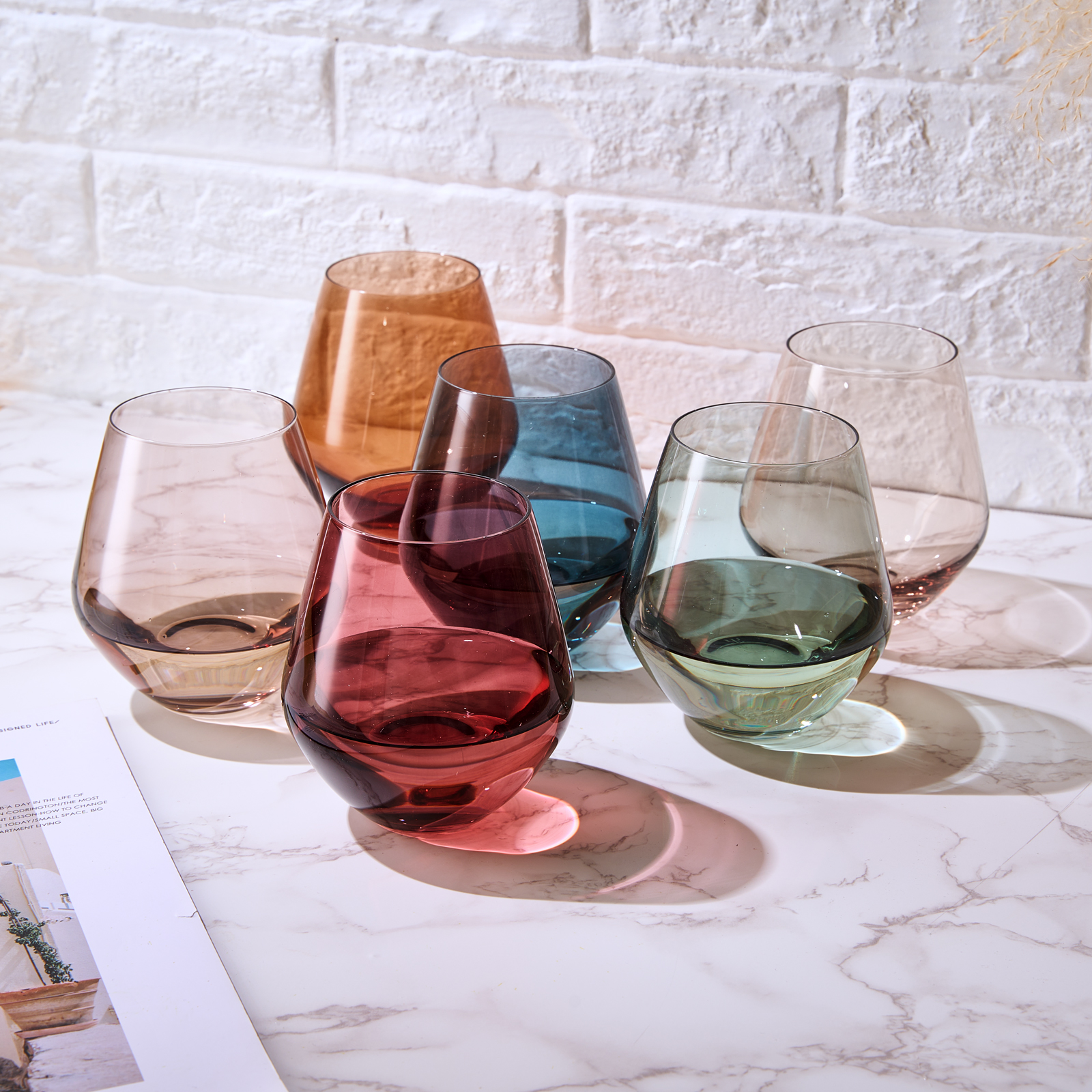 The Wine Savant Italian Muted Colored Crystal Drinking Glasses, Perfect for All Celebrations, Unique Style & Home Decor