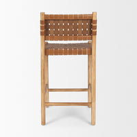 Shane Brown Wood w/ Woven Brown Leather Counter Stool