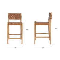 Shane Brown Wood w/ Woven Brown Leather Counter Stool