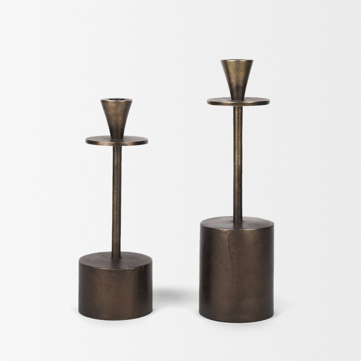 Petria Antiqued Gold Textured Metal Taper Candle Holders