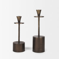 Petria Antiqued Gold Textured Metal Taper Candle Holders